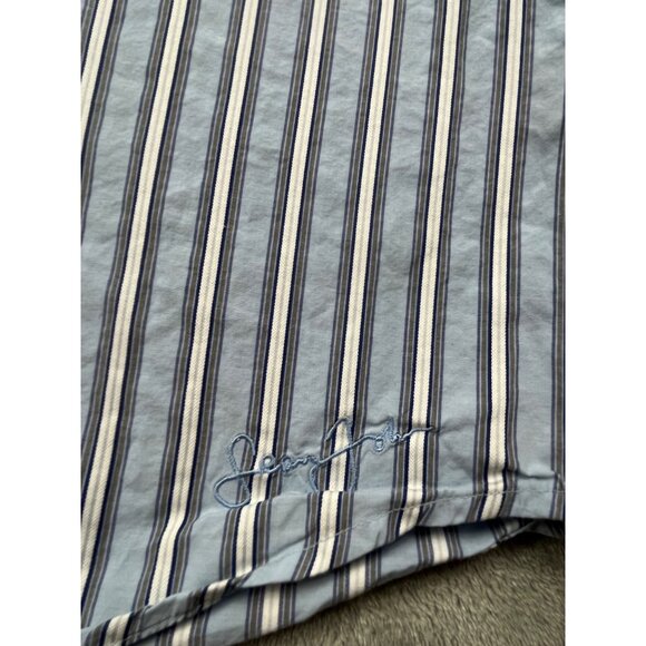 Sean John Mens XL Blue/White Striped Button-Down Shirt Big All Over Print - Picture 7 of 11